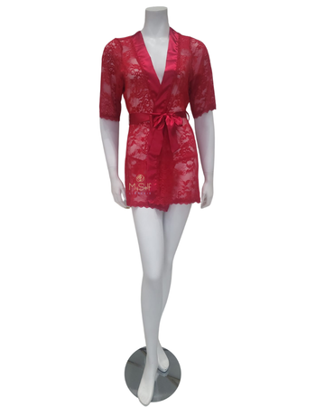 Mapale 7115 Red Lace & Satin Wrap Robe with Matching G-String myselflingerie.com